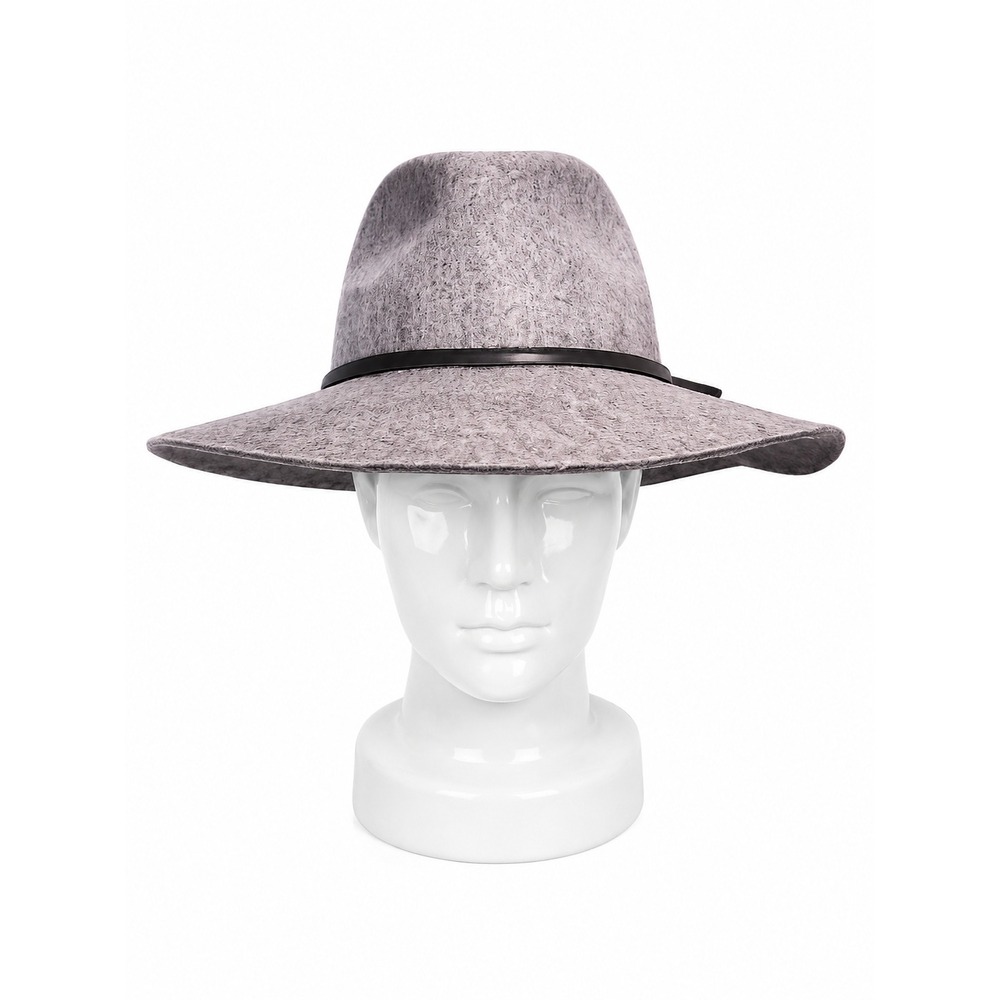 Phenix Womens 100% Wool Wide Brim Fedora Hat Grey Leather Trim One Size